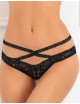 Tanga ouvert noir en dentelle avec ornements croisés avant arrière - REN1138-BLK René Rofé 