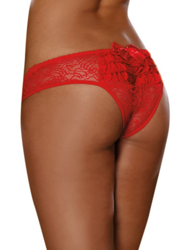 Tanga ouvert rouge dentelle avec noeud sur les fesses - DG1300RED