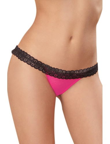 Tanga rose ouverture coeur et dentelle noire - DG1377HPK Dreamgirl 